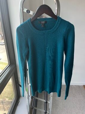 Jcrew teal ribbed merino wool blend crew sweater S petite